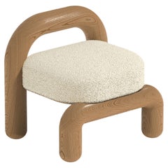 Cream Boucle Natural Oak Lithic Lounge Chair by Maha Alavi Studio