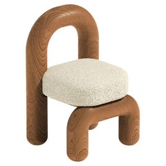 Cream Boucle Red Oak Lithic Dining Chair by Maha Alavi Studio