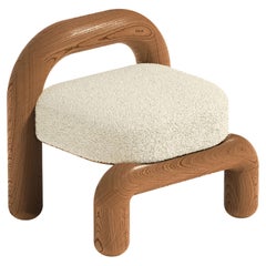 Cream Boucle Red Oak Lithic Lounge Chair by Maha Alavi Studio