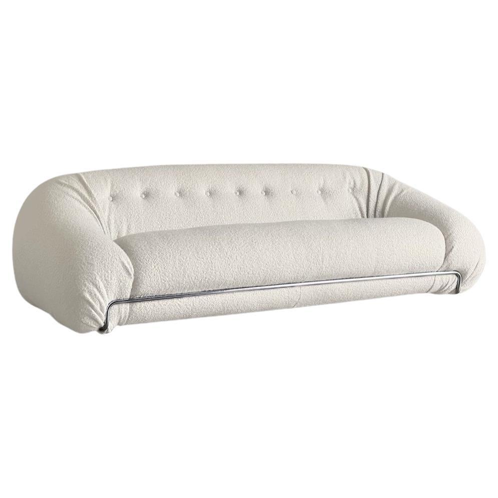 Cream Boucle Sofa in the Manner of Tobia Scarpa Soriana 