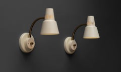 Cream & Brass Adjustable Wall Sconce, Sweden circa 1950