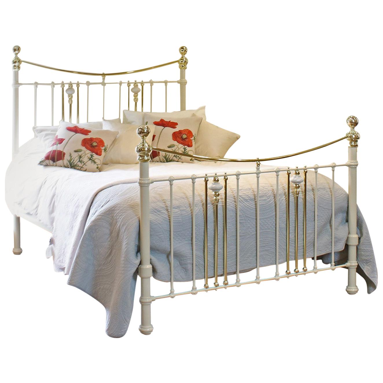 Cream Brass and Iron Bedstead with China Decorations, MK157