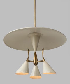 Cream & Brass Ceiling Lamp, Italy, circa 1930