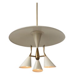 Cream & Brass Ceiling Lamp, Italy, circa 1930