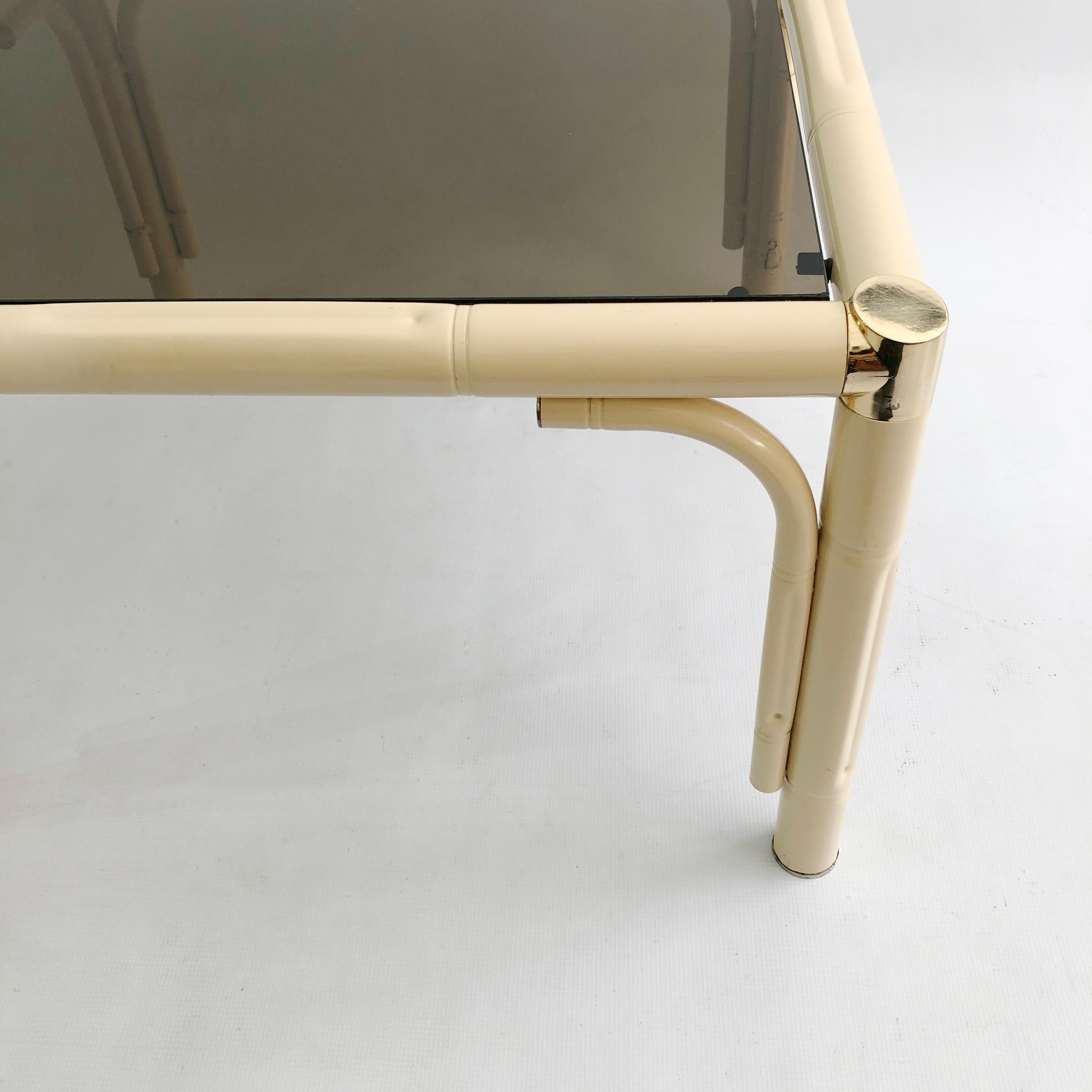 Cream Brass Faux Bamboo Side Table Italian Midcentury Exotic 1970s Vintage For Sale 2