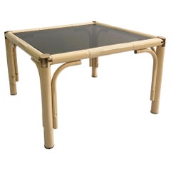 Cream Brass Faux Bamboo Side Table Italian Midcentury Exotic 1970s Vintage