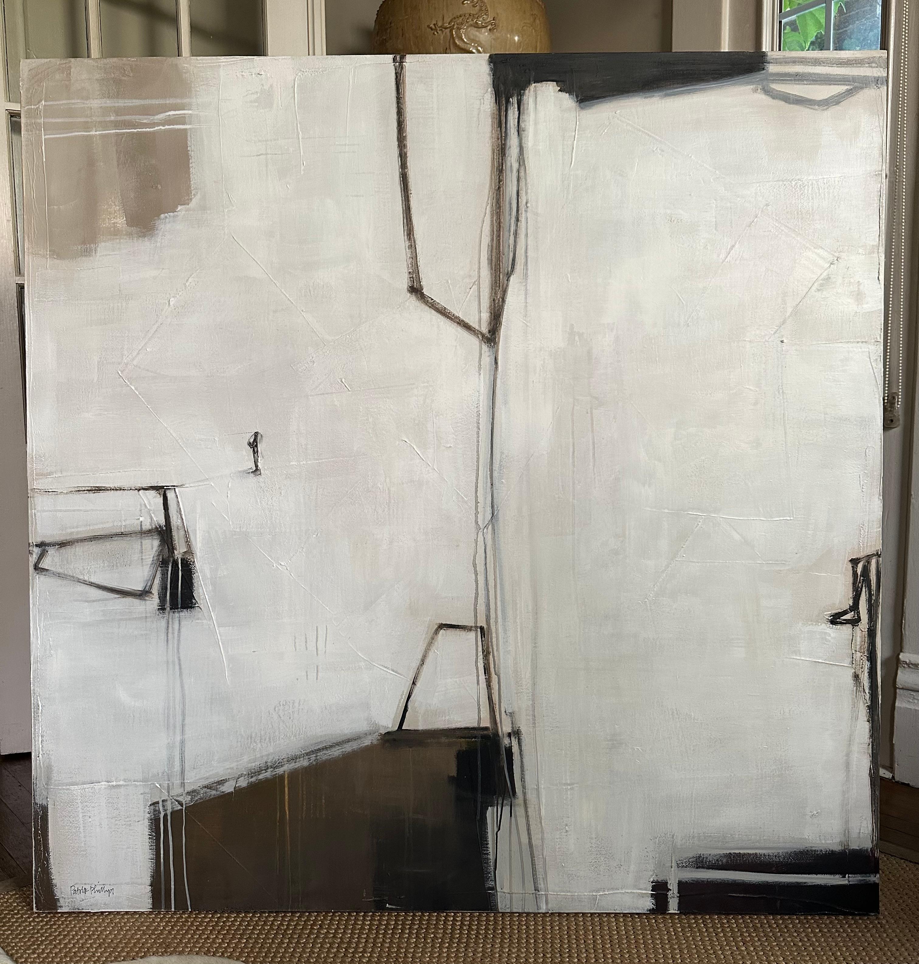 Cream, Brown, Black Acrylic Abstract By Patrick Phillips, Contemporary, U.S.A. 1