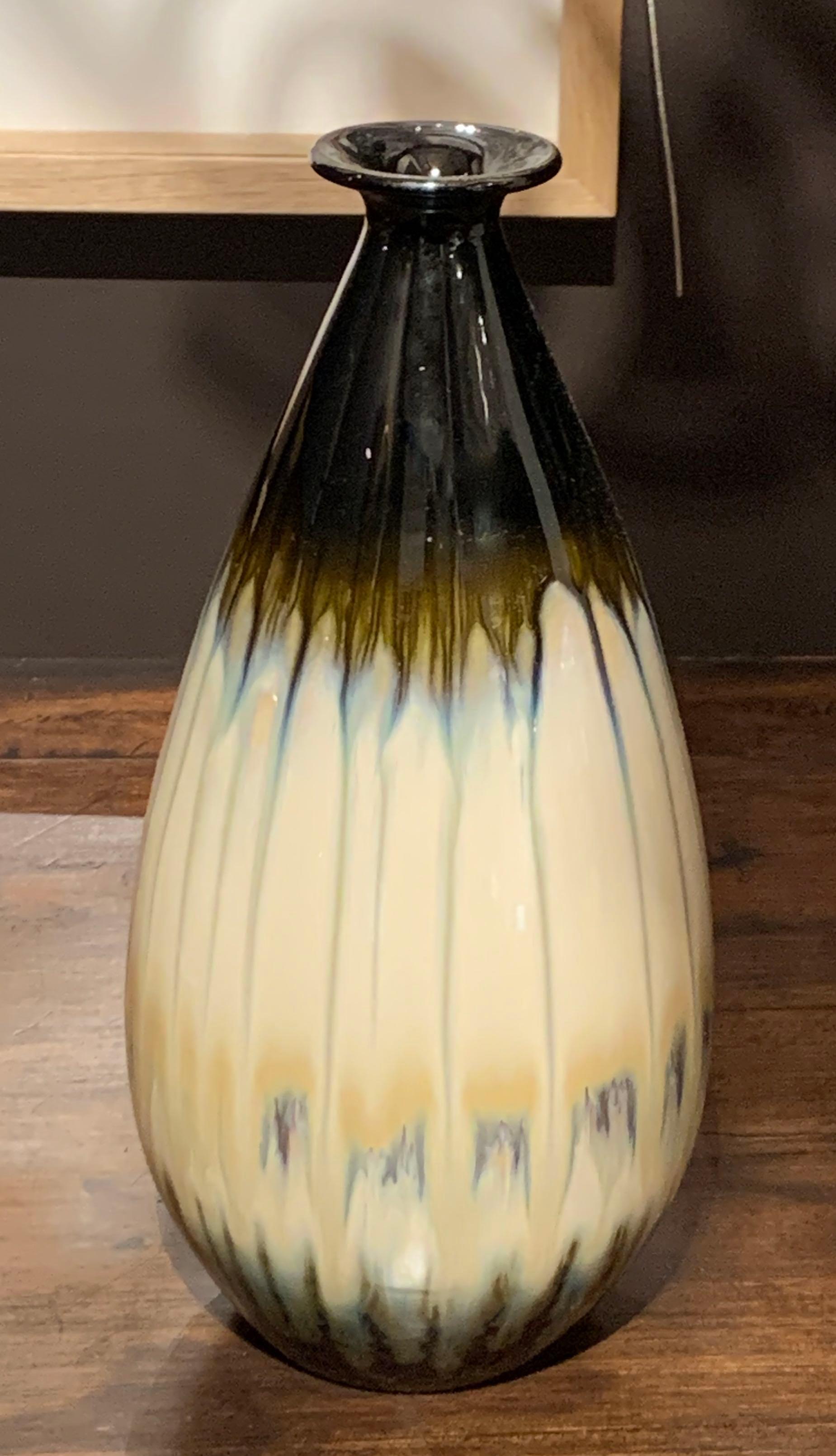 Chinese Cream, Brown, Black Drip Glaze Vase, China, Contemporary For Sale