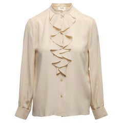 Cremefarbene Celine Bluse mit Rüschenbesatz und Knopfleiste Größe FR 36