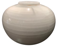 Cream Ceramic Round Base Pair of Lamps, China, Contemporary