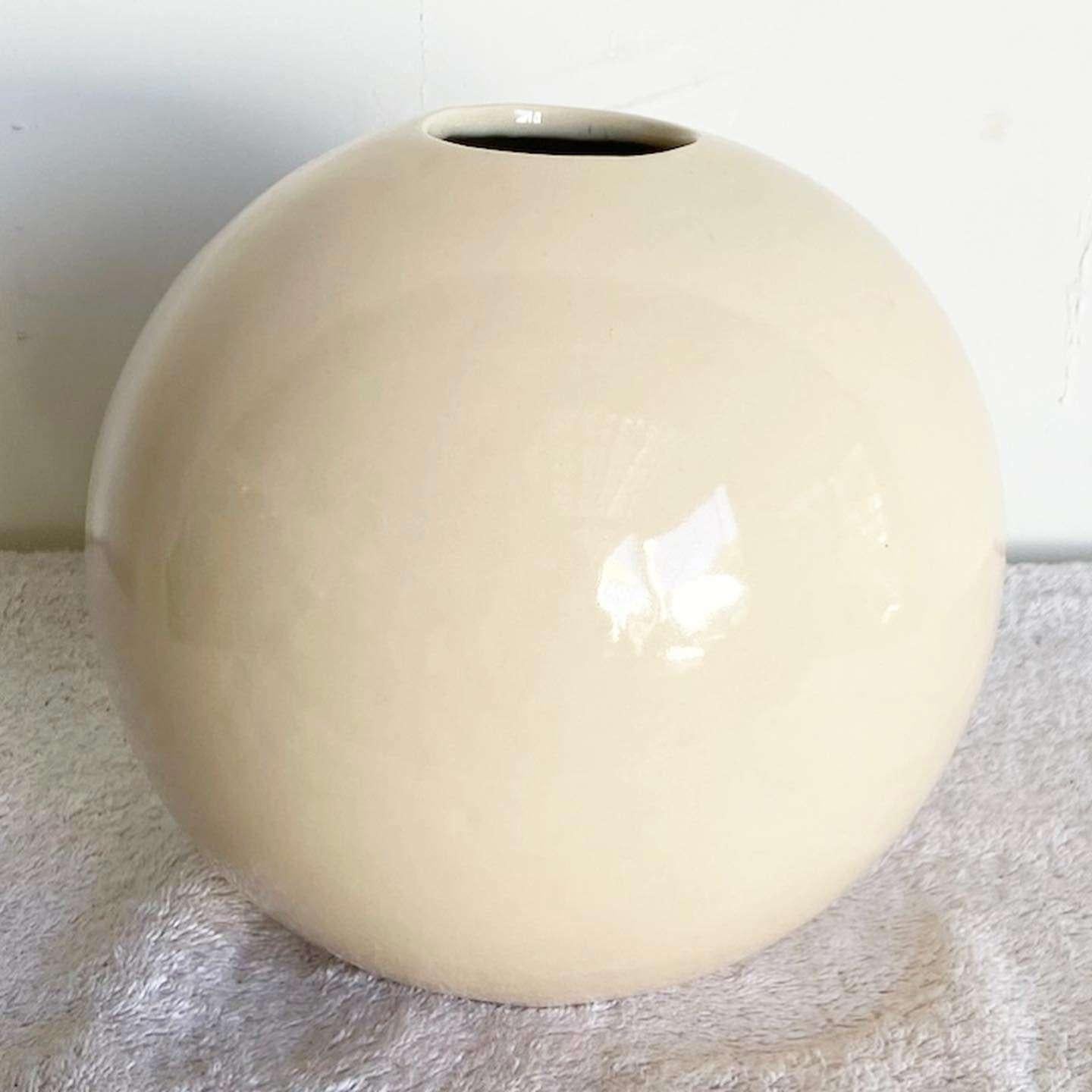 Post-Modern Cream Ceramic Spherical Vase For Sale