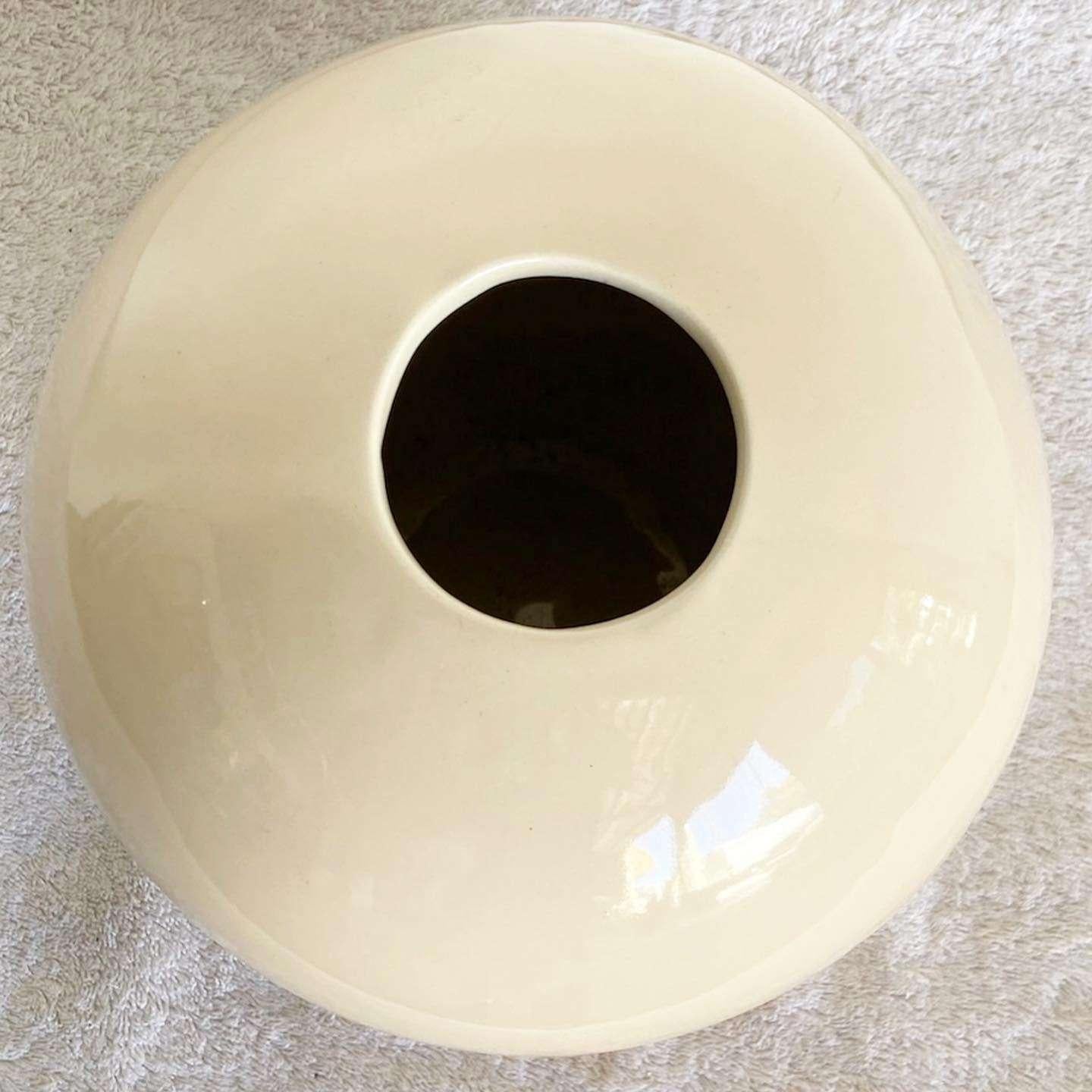 Late 20th Century Cream Ceramic Spherical Vase For Sale
