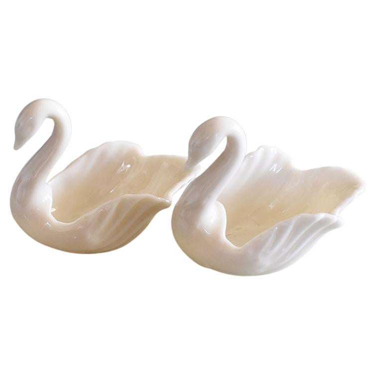 Cream Ceramic Swan Salt Wells, Set of 2 Lenox For Sale