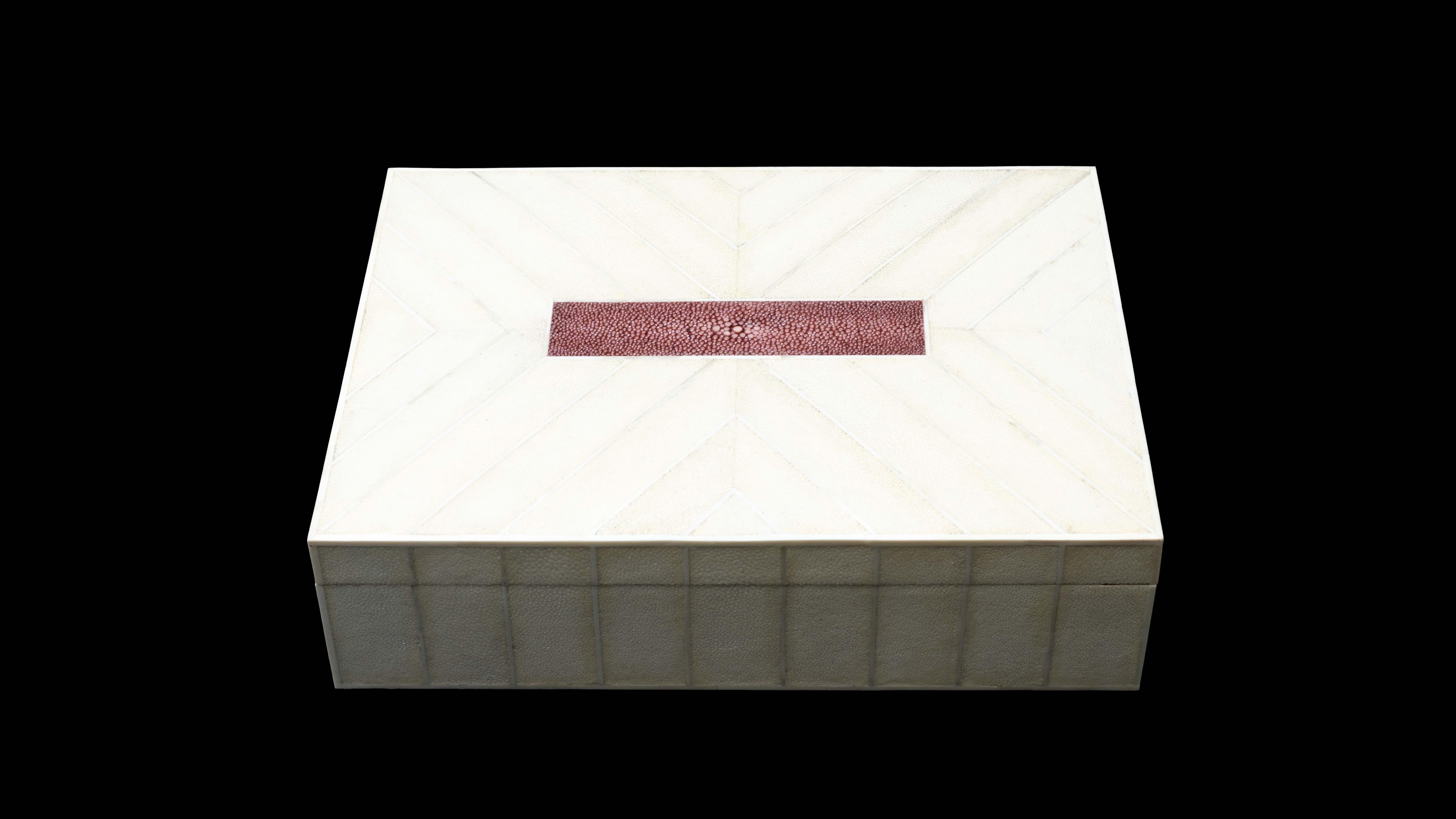 Contemporary Cream Chevron Shagreen with Berry Center Box