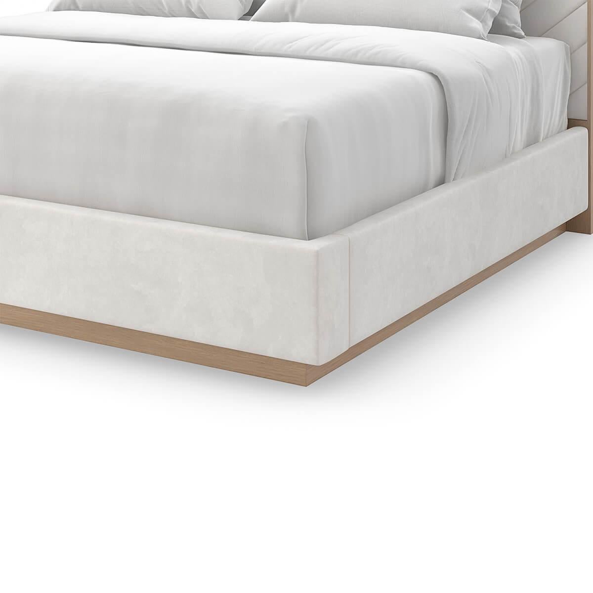 Asian Cream Chevron Tufted Upholstered King Bed For Sale