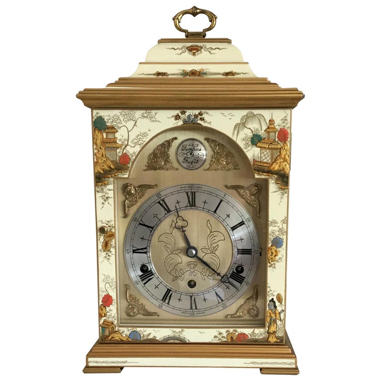 Cream Chinoiserie Chiming Mantel Clock, Elliott of London, circa 1970s For Sale at 1stDibs