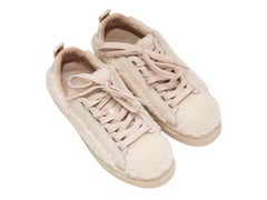 Cream Chloe Leather & Shearling Low-Top Sneakers Size 36