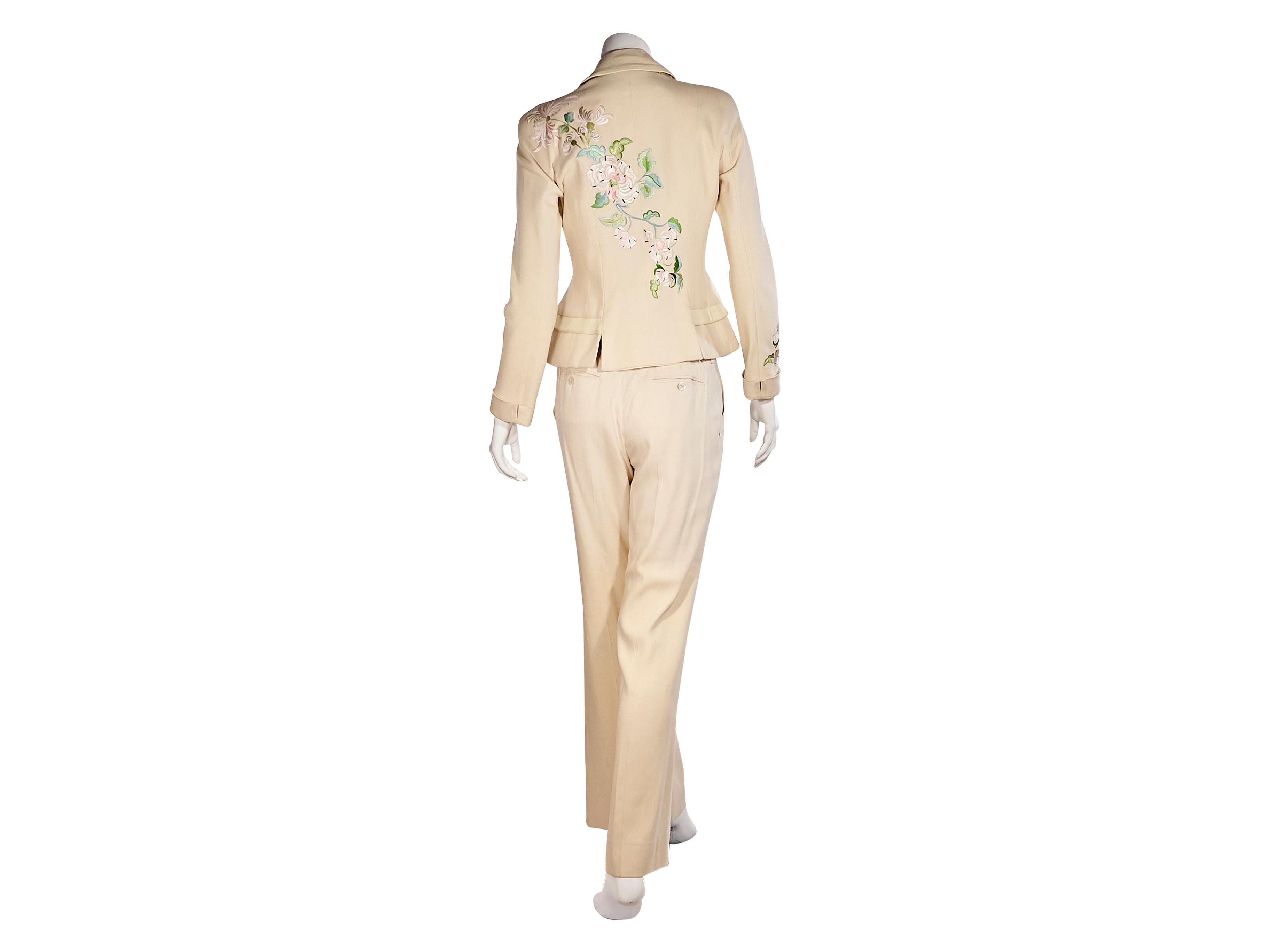 Beige Christian Dior Silk Cream Floral-Embroidered Suit