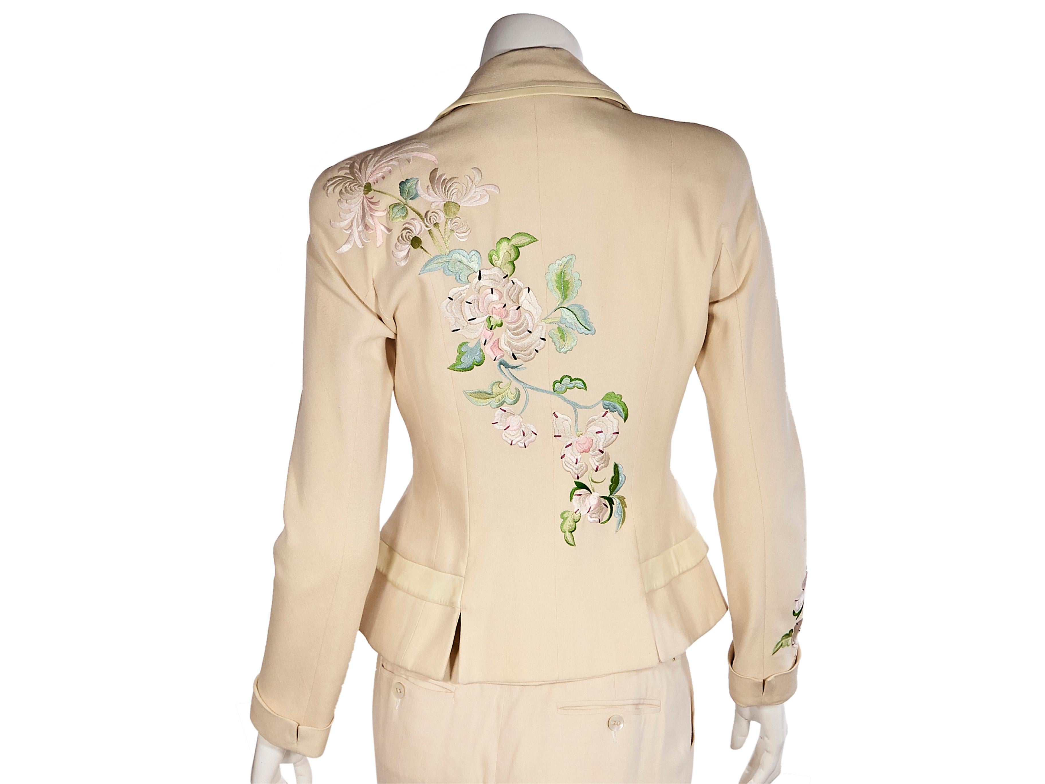 Christian Dior Silk Cream Floral-Embroidered Suit In Good Condition In New York, NY