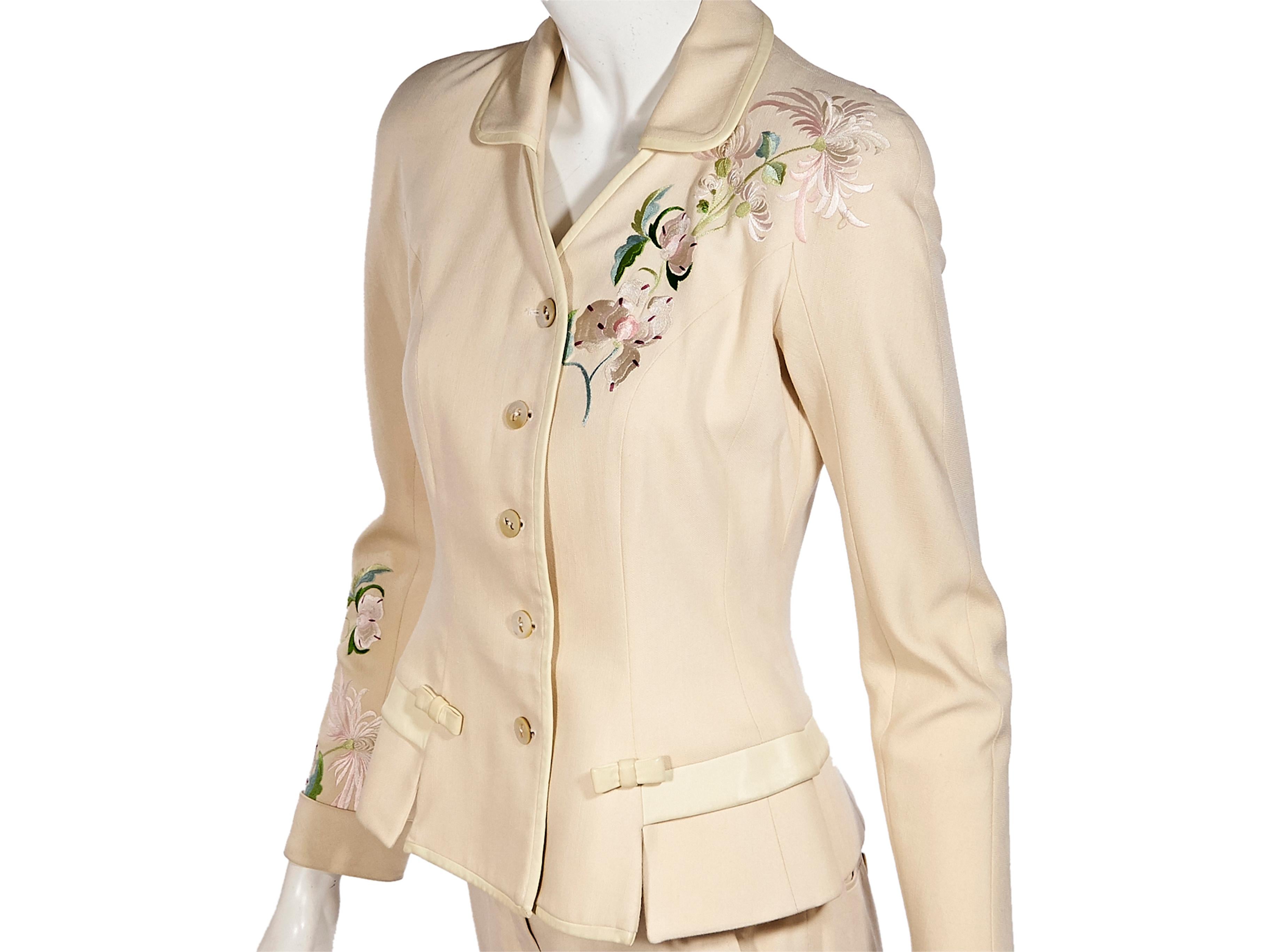Women's Christian Dior Silk Cream Floral-Embroidered Suit
