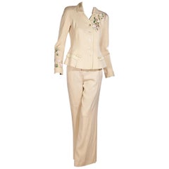 Christian Dior Silk Cream Floral-Embroidered Suit