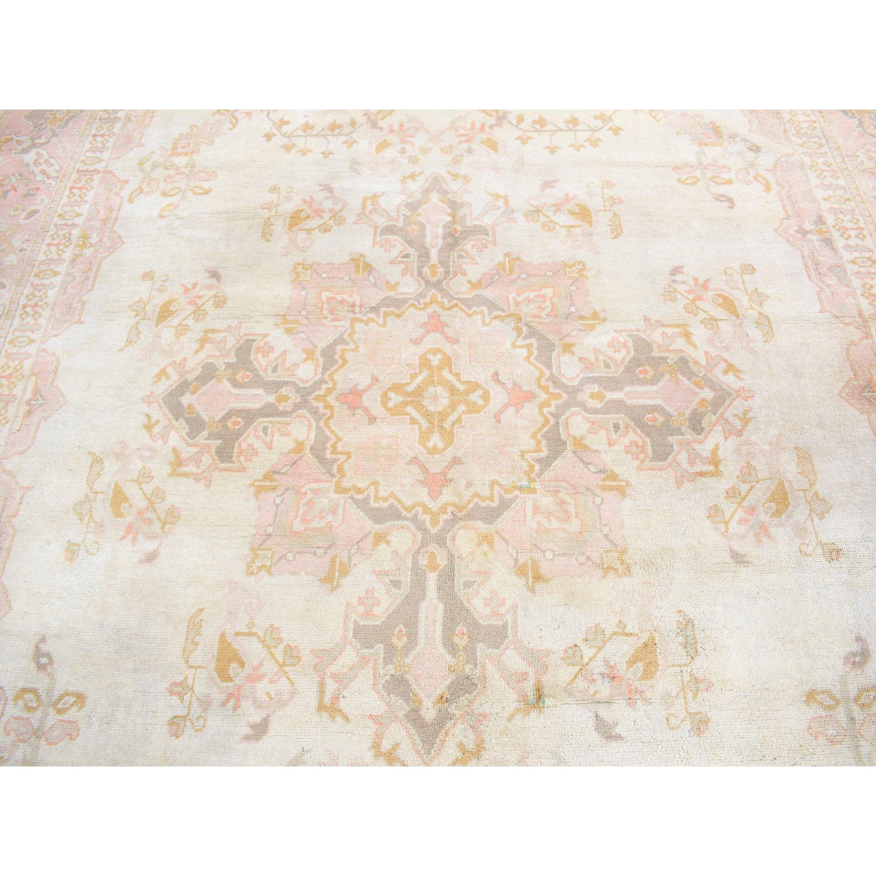 Cream Color Antique Turkish Oushak Clean Hand Knotted Pure Wool Oversized Rug For Sale 3