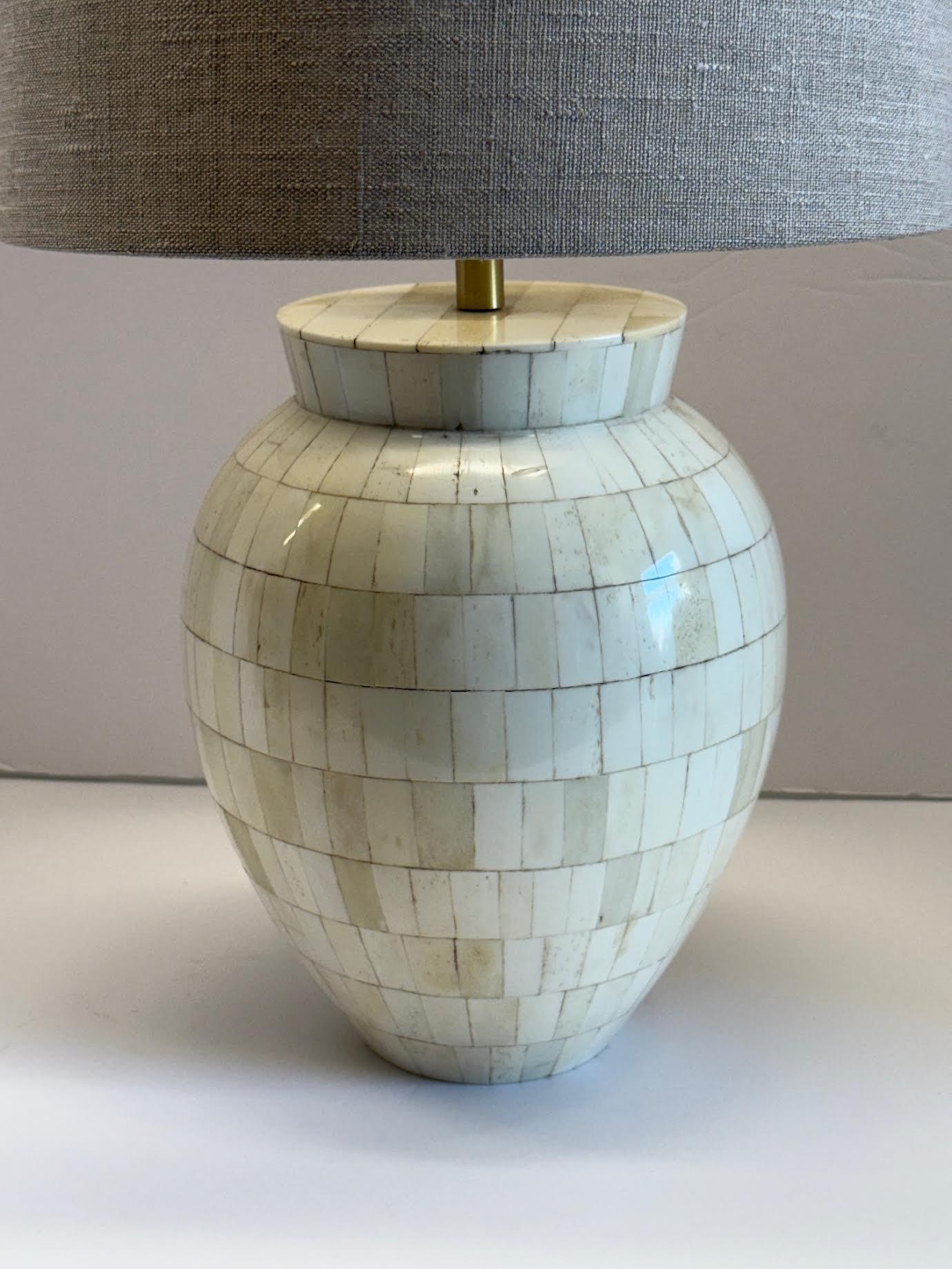 Cream Color Pieced Bone Pair Lamps, Indonesia, Contemporary In New Condition In New York, NY