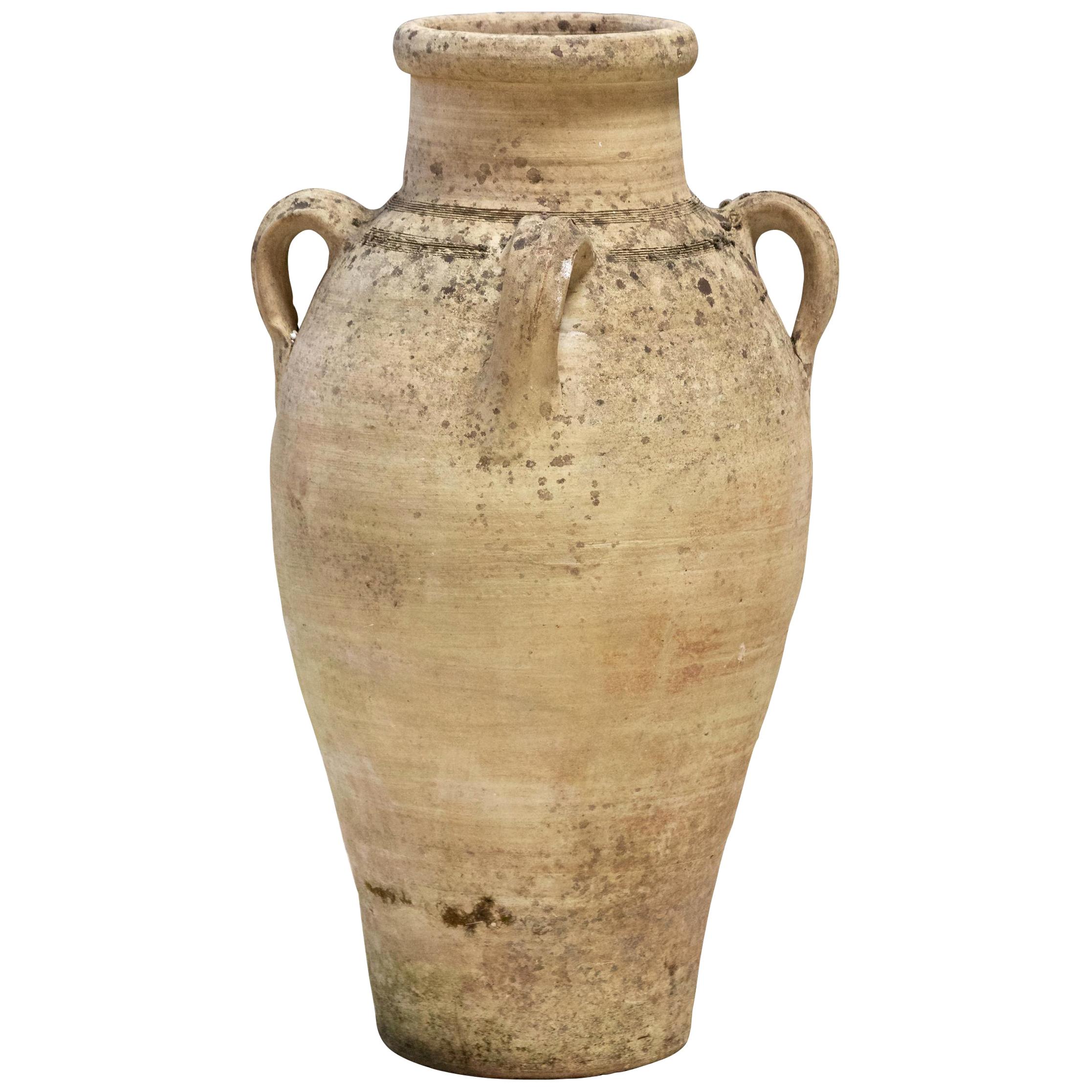 Cream colored Amphora or Biot Pot with 4 handles