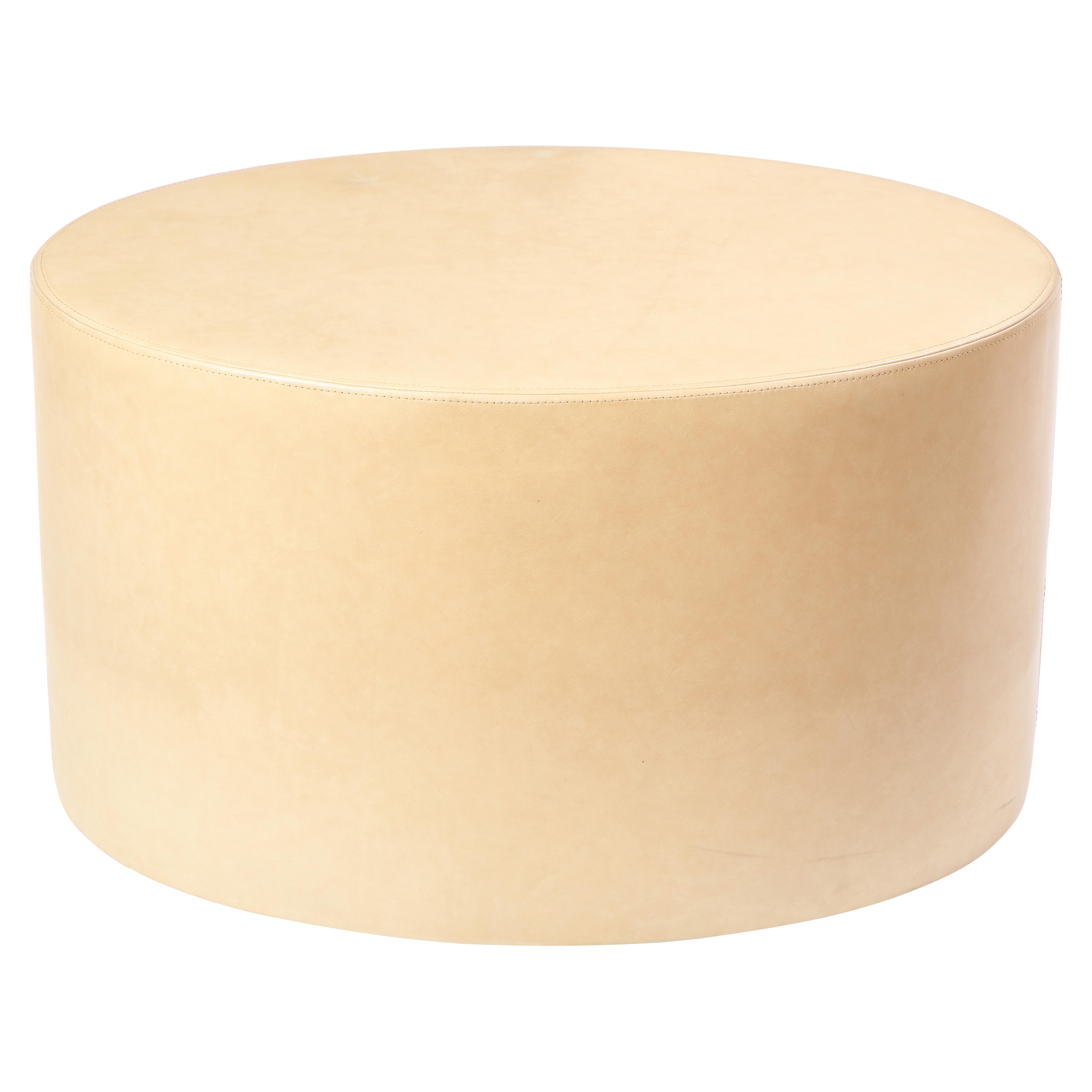 Cream-Colored Low Table Upholstered in Leather, Modern For Sale