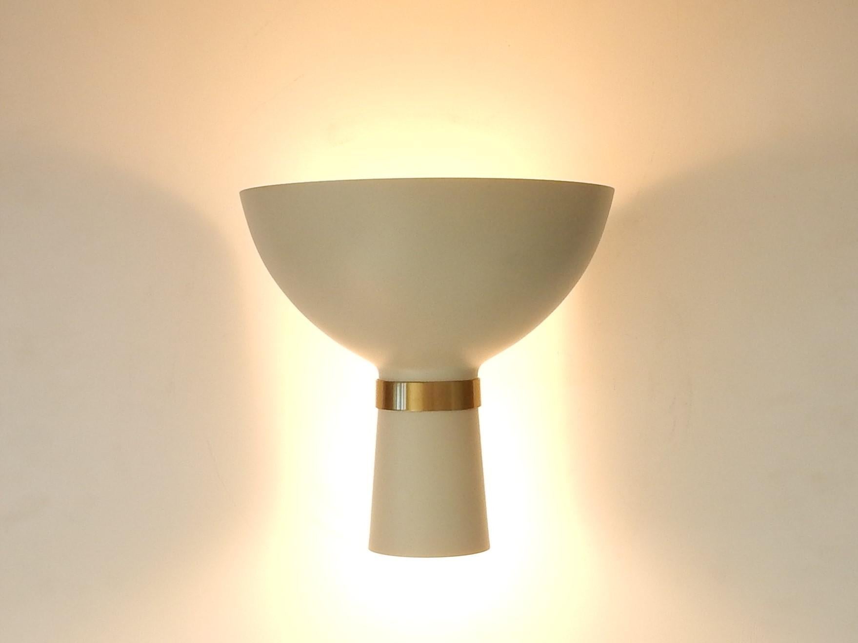 Cream Colored Metal and Brass Diabolo Shaped Wall Lamp, 1960s 3