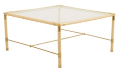 Cream-Colored Metal Square Table with Brass Details