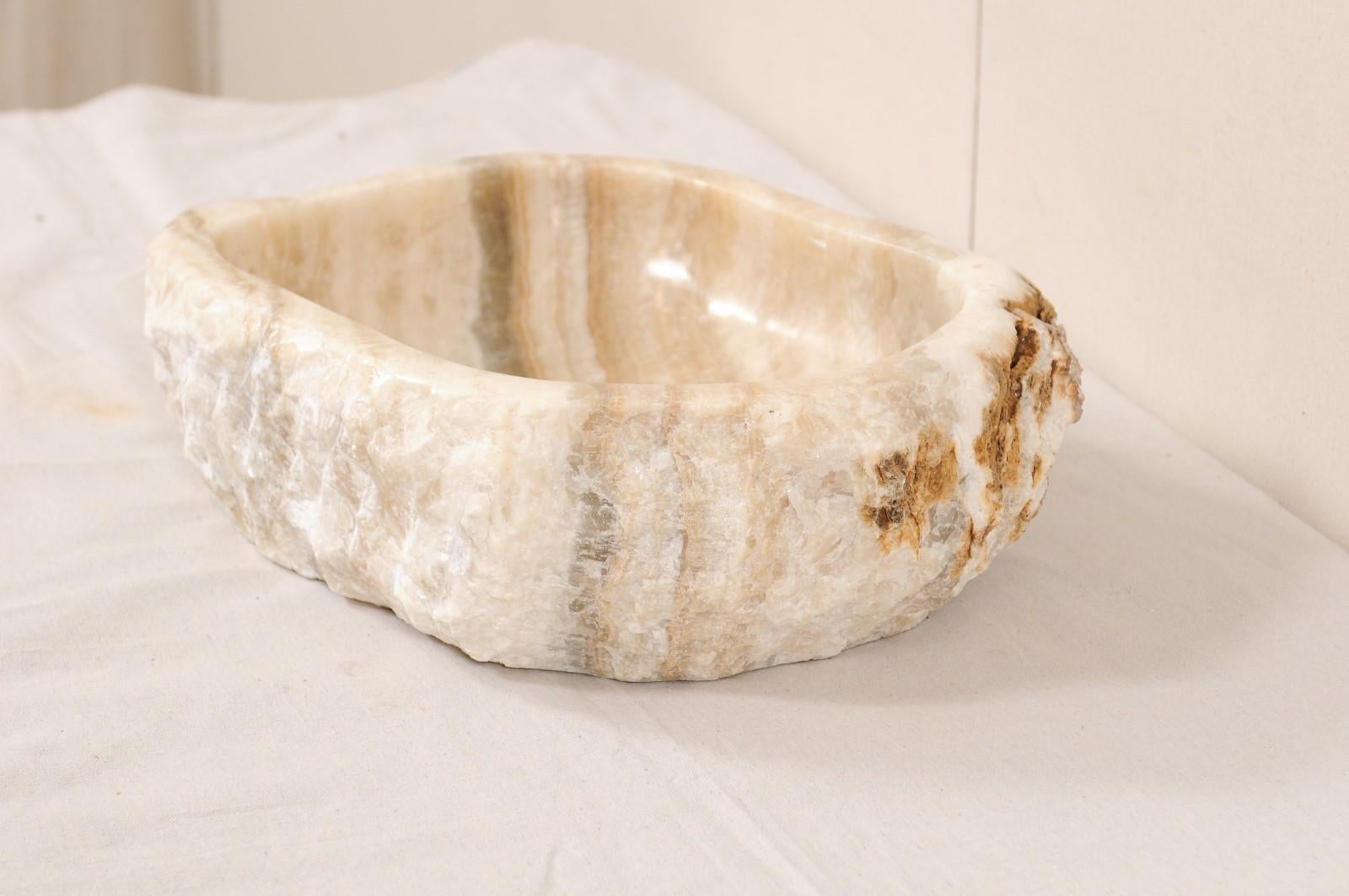 Carved Cream Colored Natural Polished Onyx Sink Basin