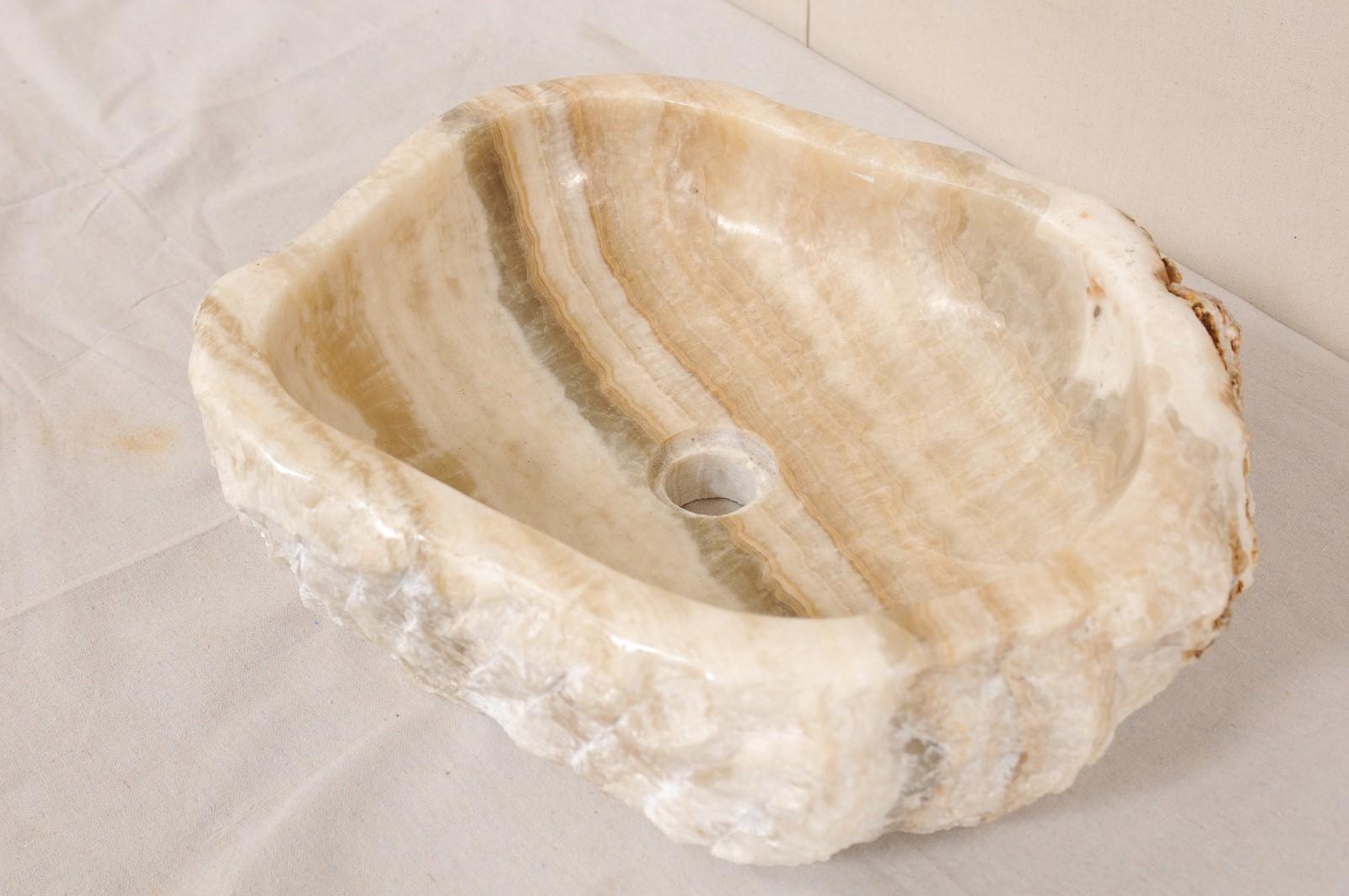 Contemporary Cream Colored Natural Polished Onyx Sink Basin