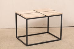 Sleek Petrified Wood Coffee Table on Custom Iron Base