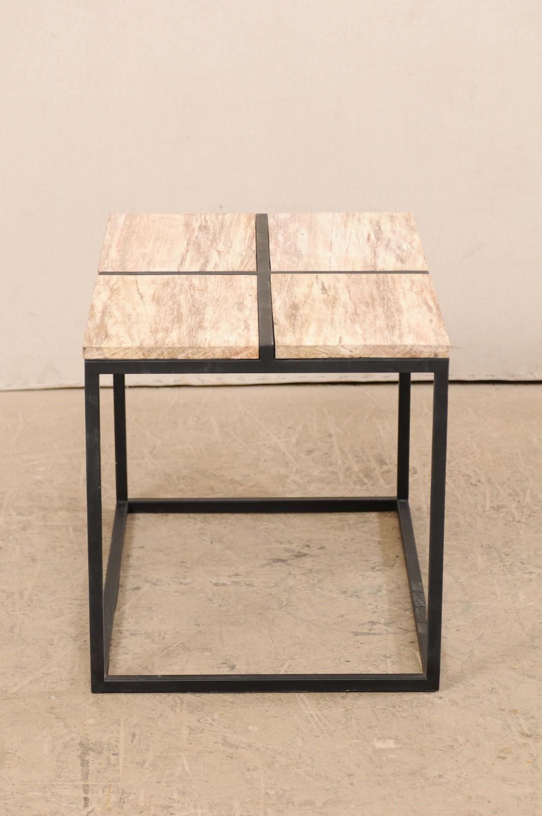 Sleek Petrified Wood Coffee Table on Custom Iron Base For Sale 1