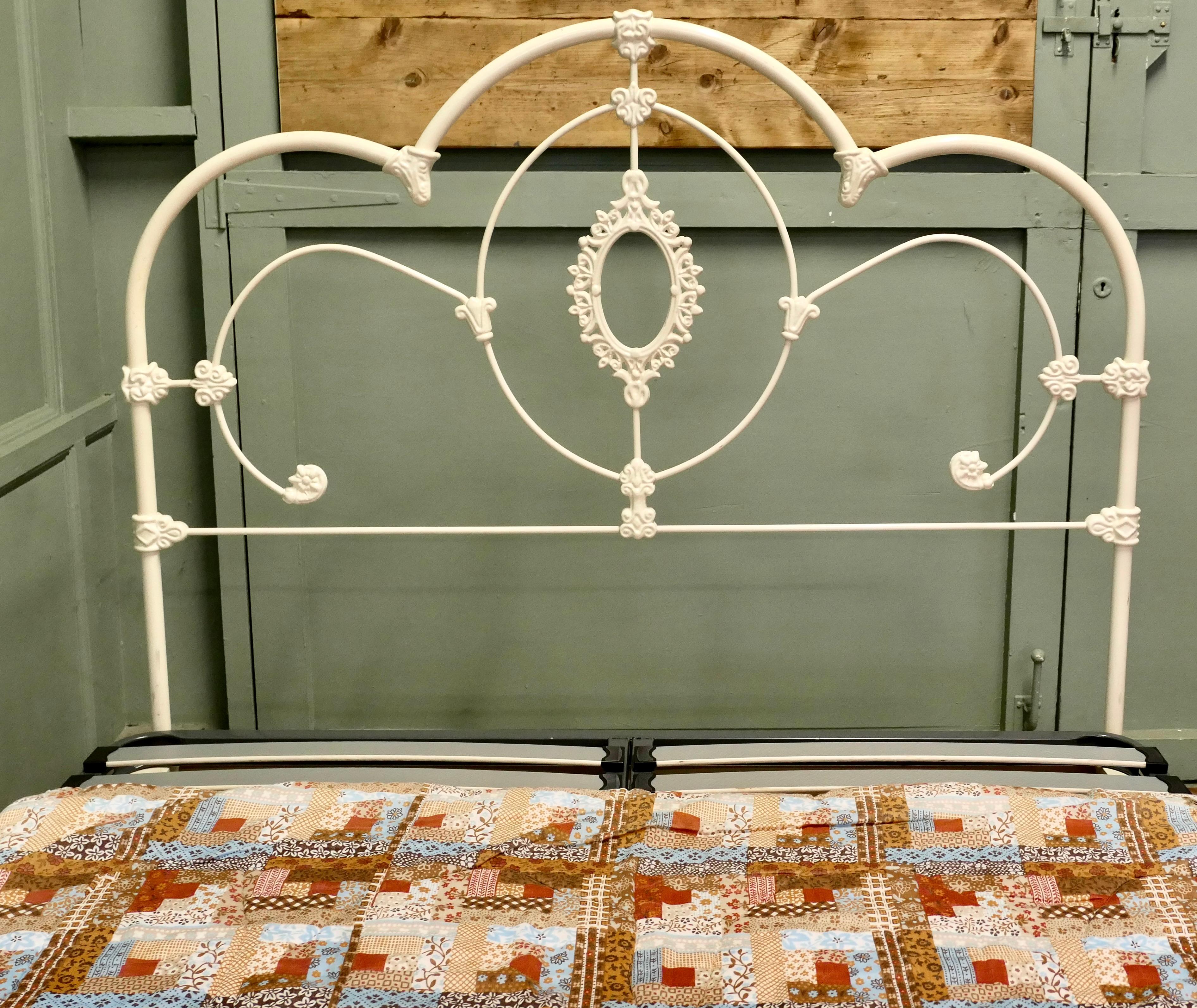 Late 20th Century Cream Coloured Wrought Iron Bed Double Bed For Sale
