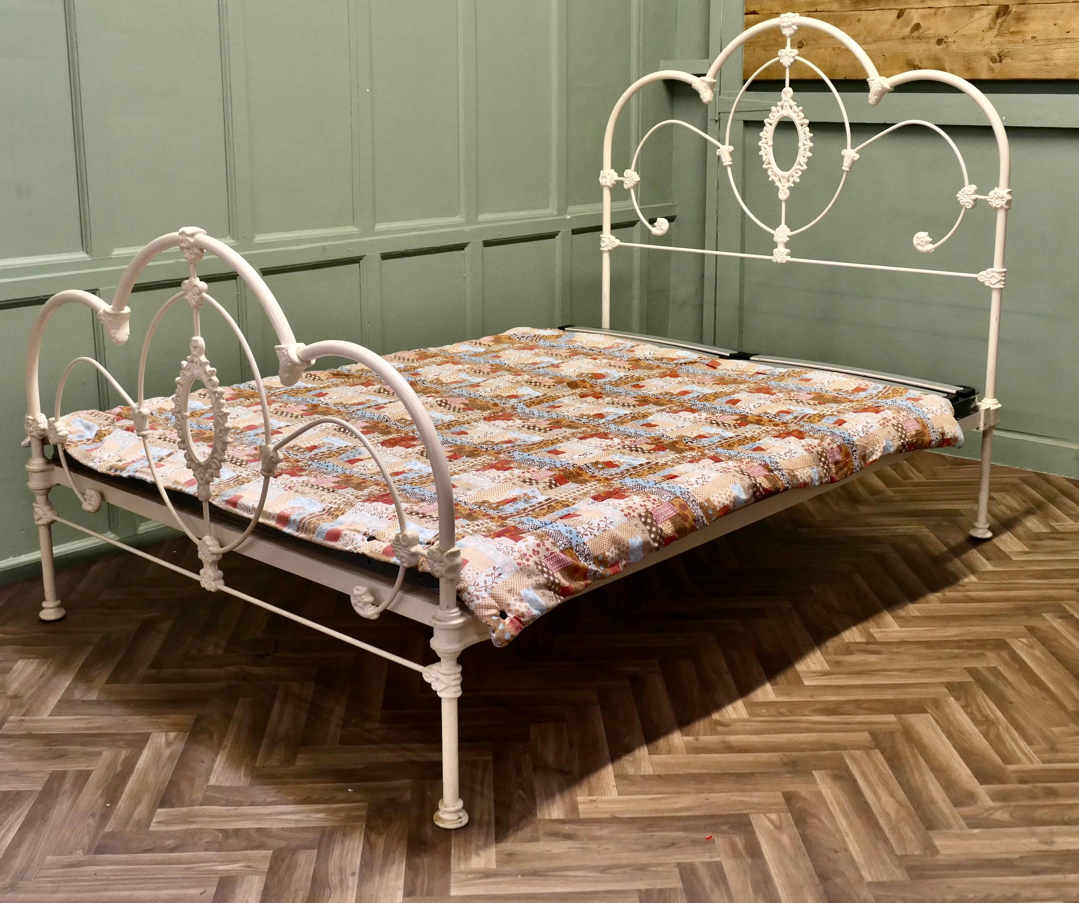 Cream Coloured Wrought Iron Bed Double Bed For Sale 2