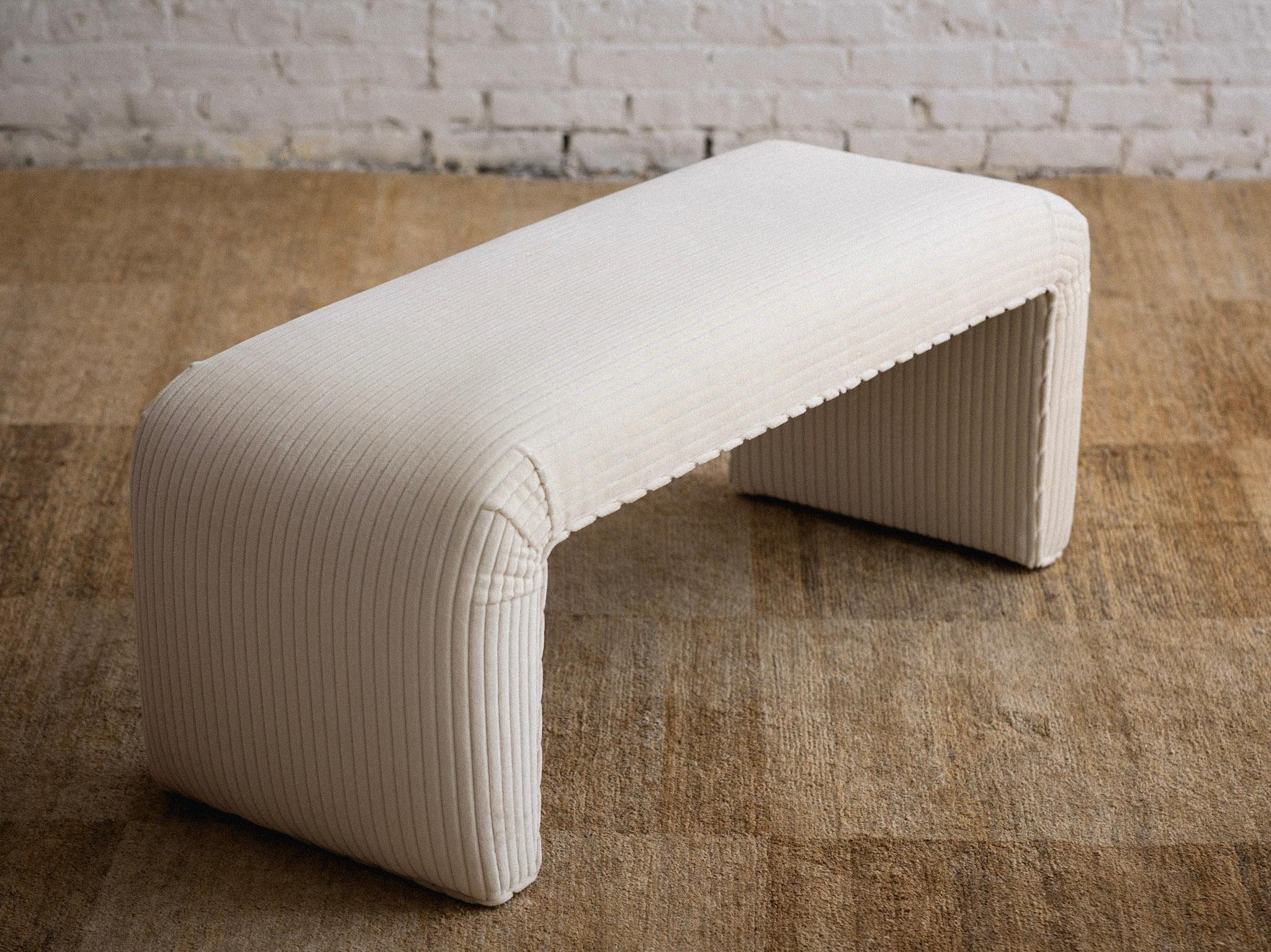 Hollywood Regency Cream Corduroy Waterfall Bench