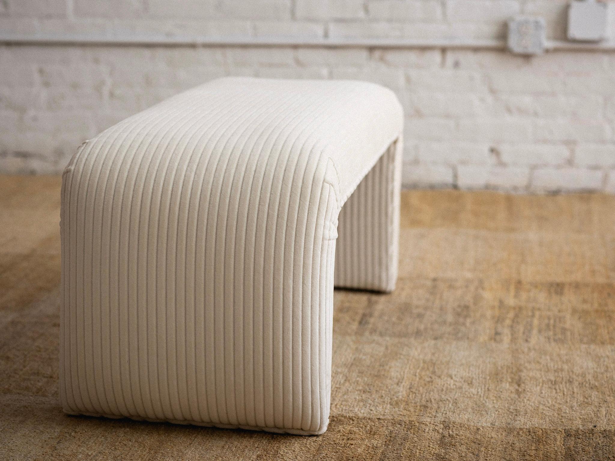 Cream Corduroy Waterfall Bench In Good Condition In Brooklyn, NY