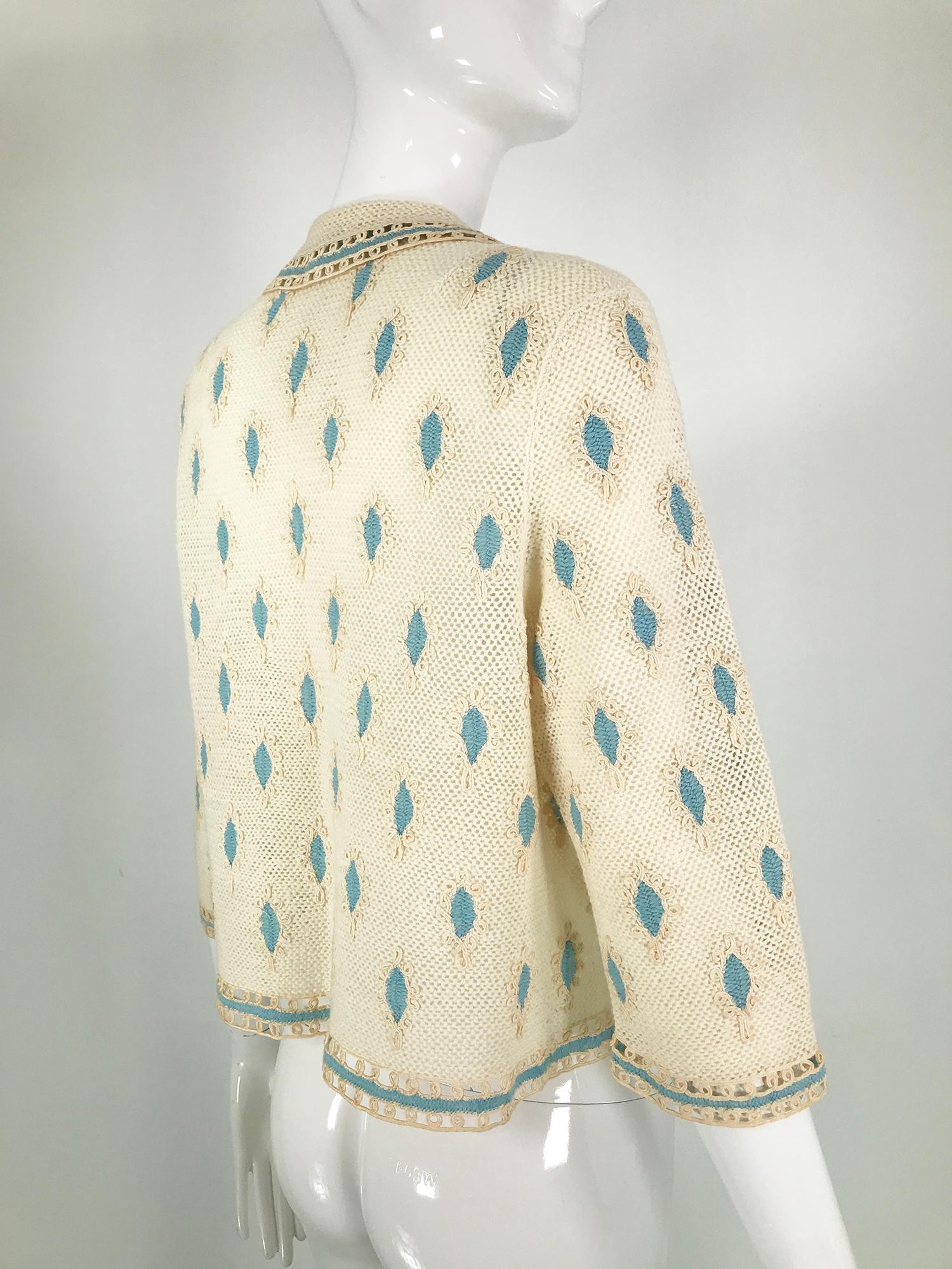 Cream Crochet & Cord Work Applique Cardigan Sweater 1960s Handmade 2