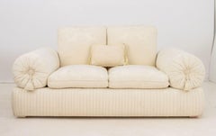 Cream Damask Upholstered Loveseat Sofa