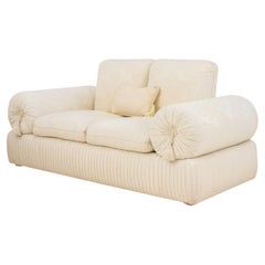 Cream Damask Upholstered Loveseat Sofa