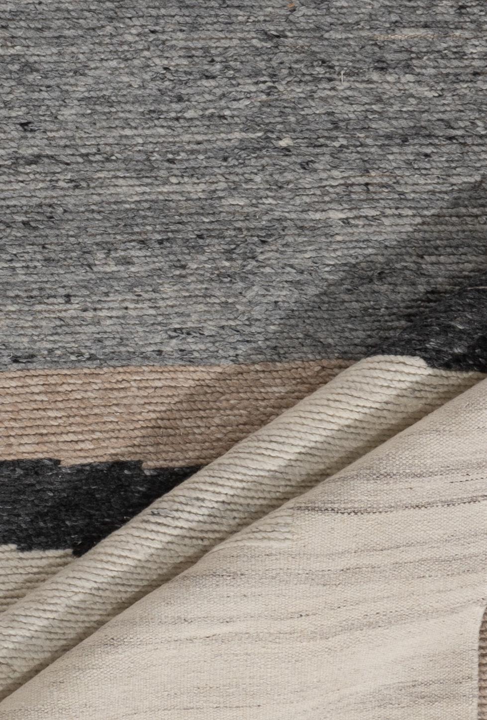 Abstrakter Flachgewebe-Wollteppich im Deko-Stil in Creme, 8' x 10' (Indisch) im Angebot