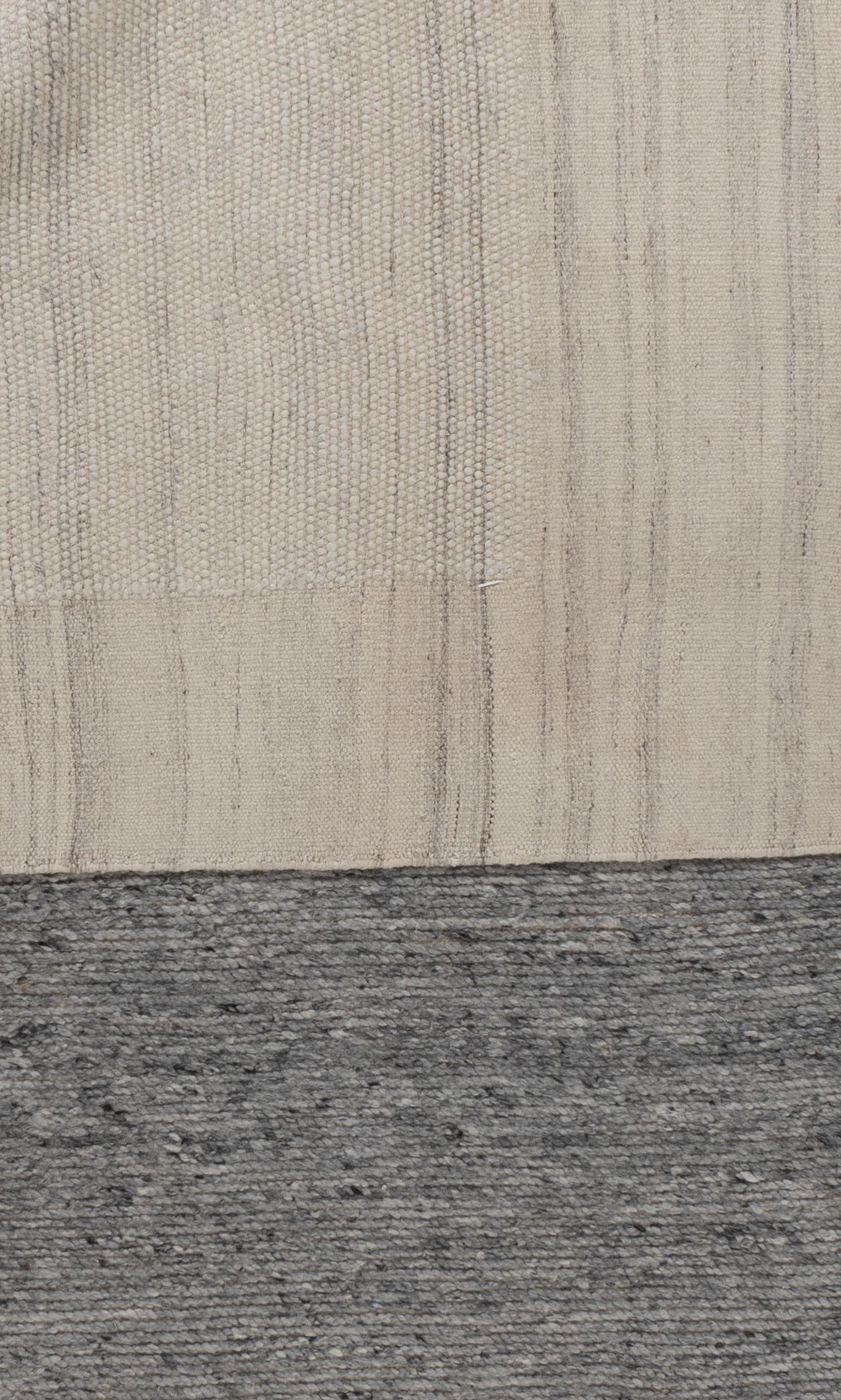 Abstrakter Flachgewebe-Wollteppich im Deko-Stil in Creme, 8' x 10' (Handgewebt) im Angebot