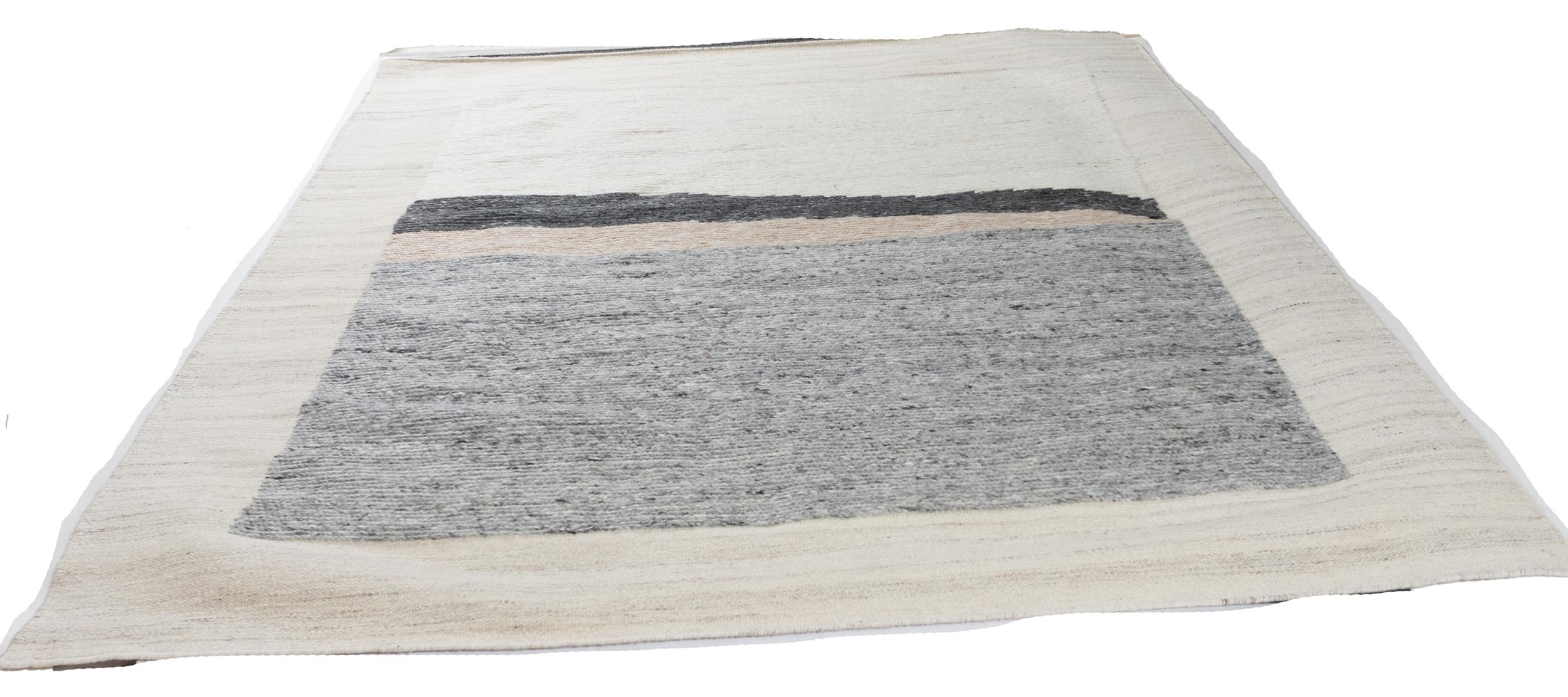 Abstrakter Flachgewebe-Wollteppich im Deko-Stil in Creme, 8' x 10' im Zustand „Neu“ im Angebot in New York, NY