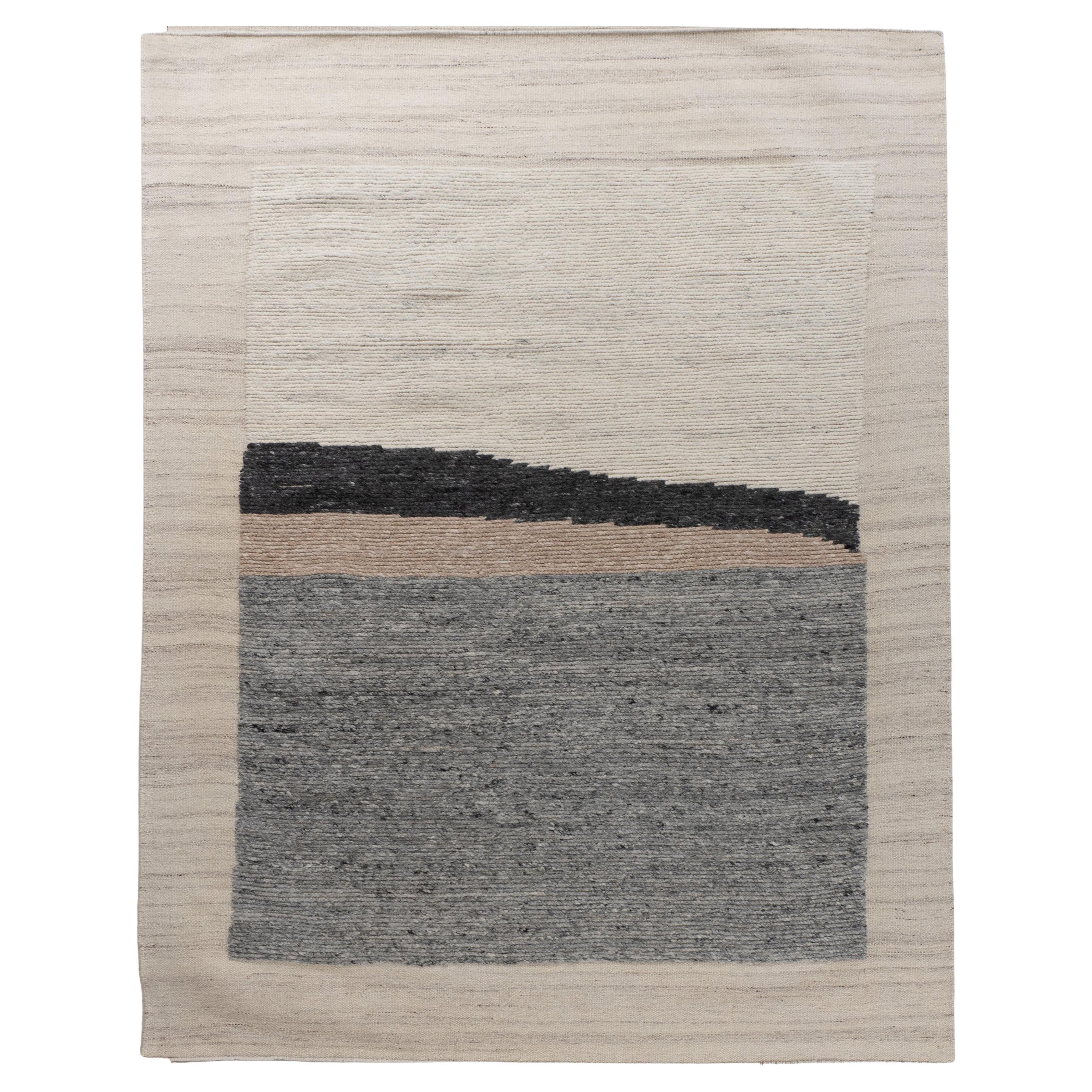 Cream Deco Abstract Flatweave Wool Rug, 8' x 10'