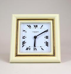 Cream Enamel Desk Clock By Cartier