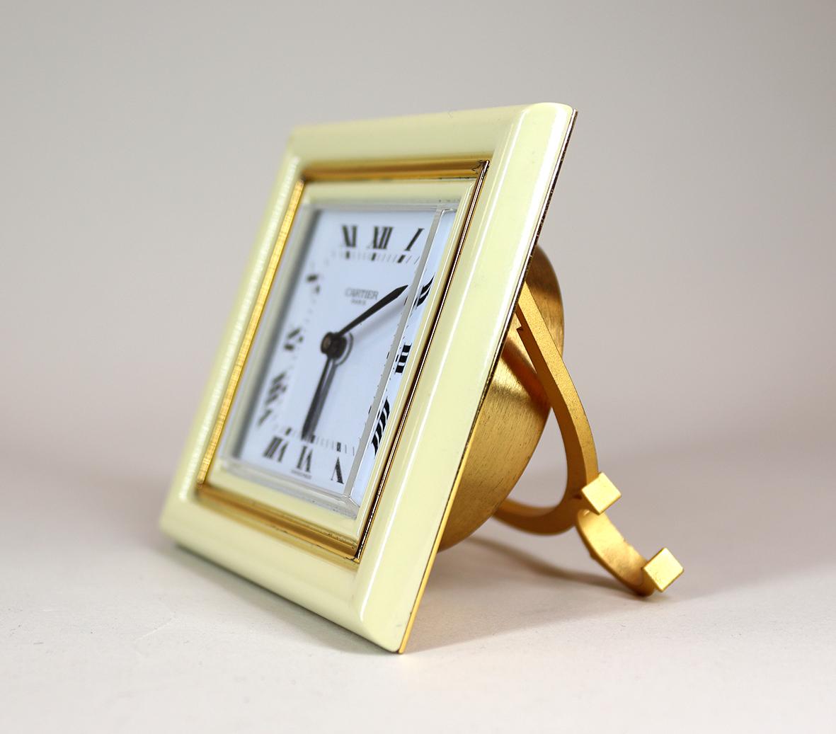 Swiss Cream Enamel Desk Clock By Cartier