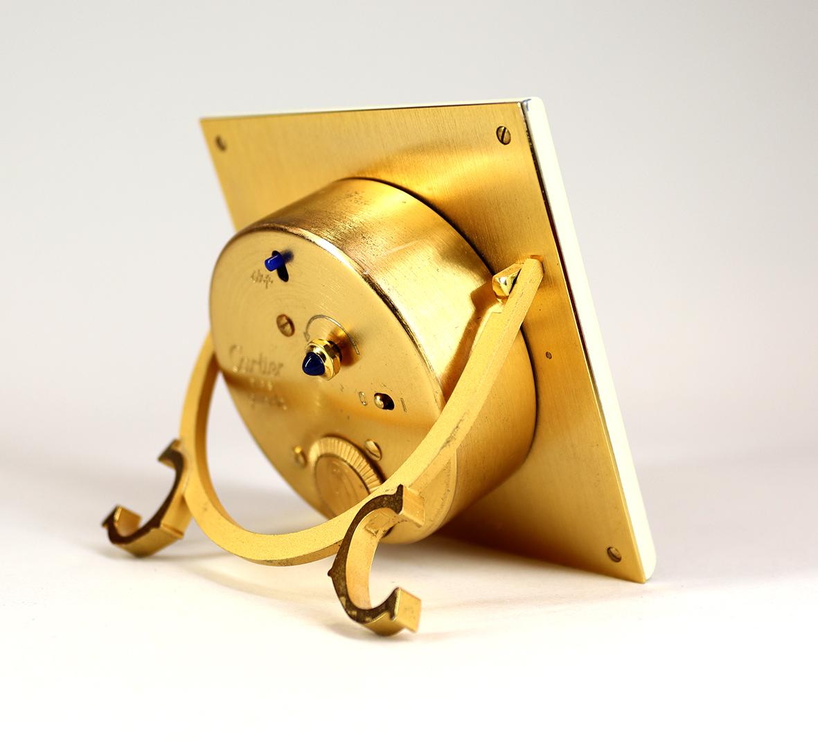 Late 20th Century Cream Enamel Desk Clock By Cartier