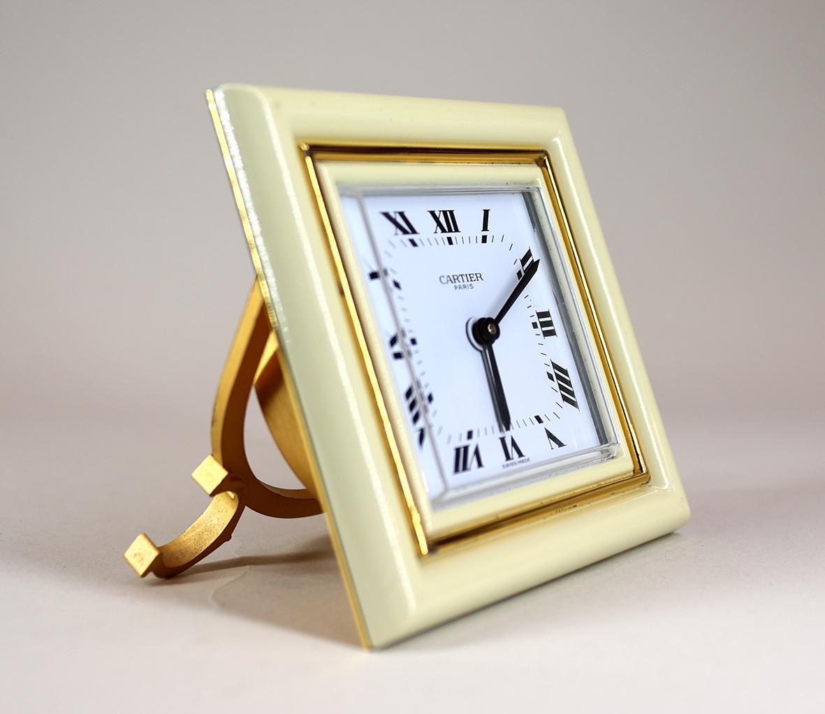 Cream Enamel Desk Clock By Cartier 1